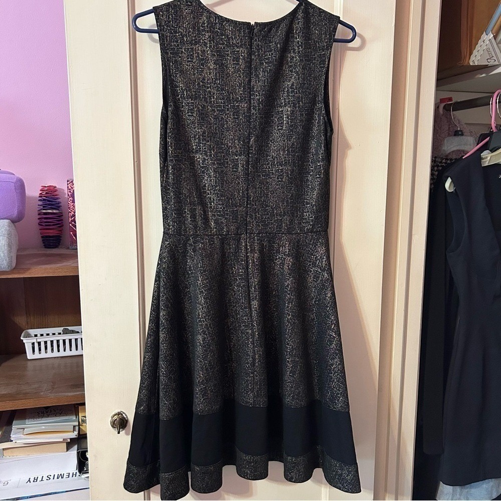 Necessary Objects Metallic Gold Black Fit Flare Dress Sleeveless Party‎ Cocktail - Picture 5 of 7